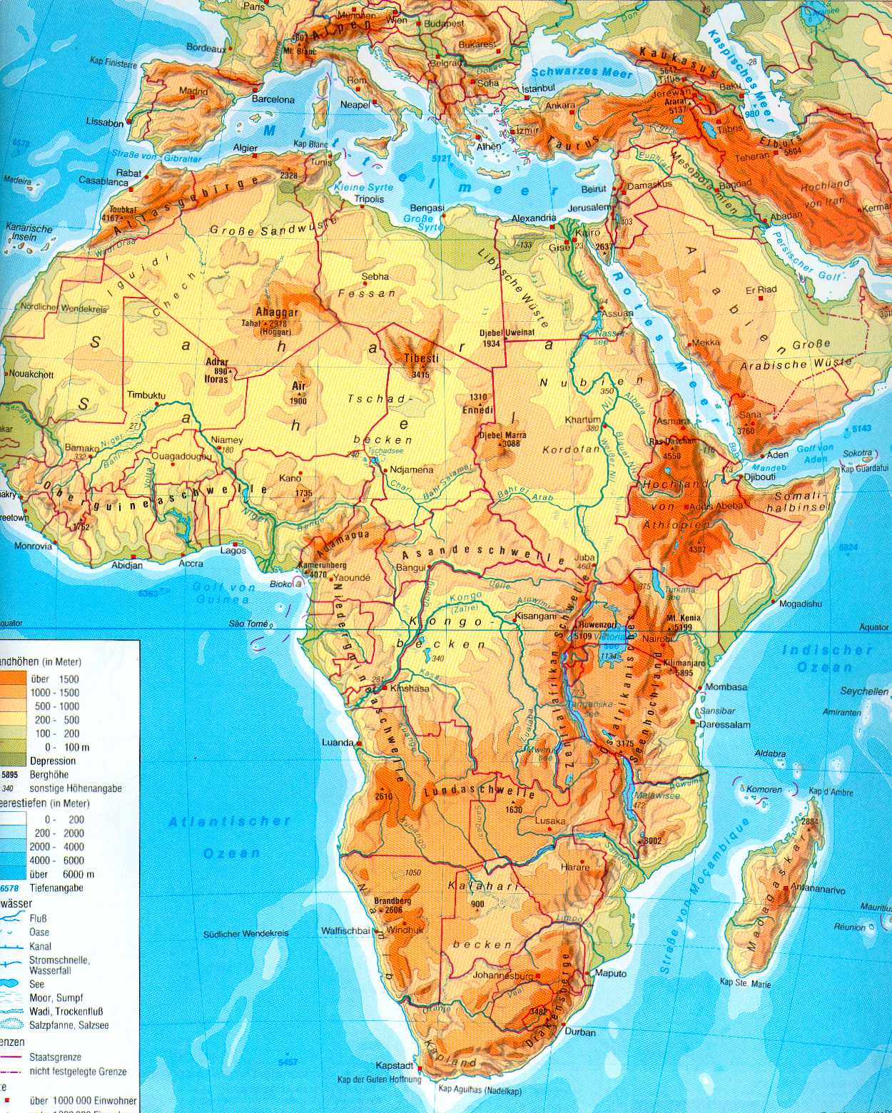 Атлас на карте африки. Атласские горы на физической карте Африки. Горы нагорья и пустыни Африки. Горы и Плоскогорья Африки на карте. Физическая карта Африки горы.